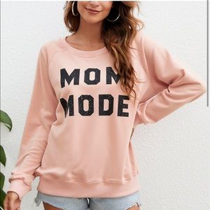 Mom Mode Women's Crewneck Sweatshirt Long Sleeve Raglan Terry Casual